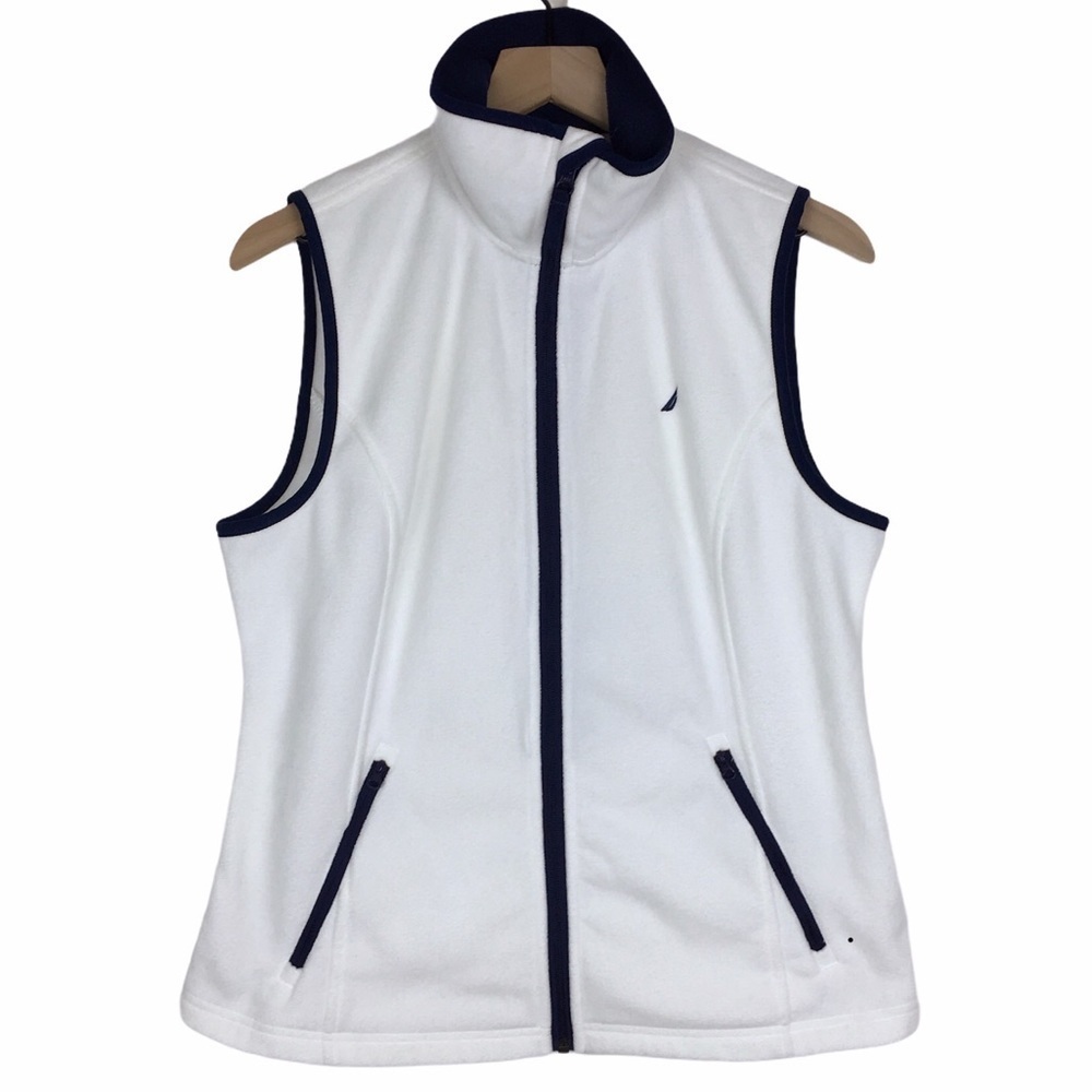 NAUTICA Vest Fleece Full Zip Sleeveless Navy Classic Preppy Minimalist Large